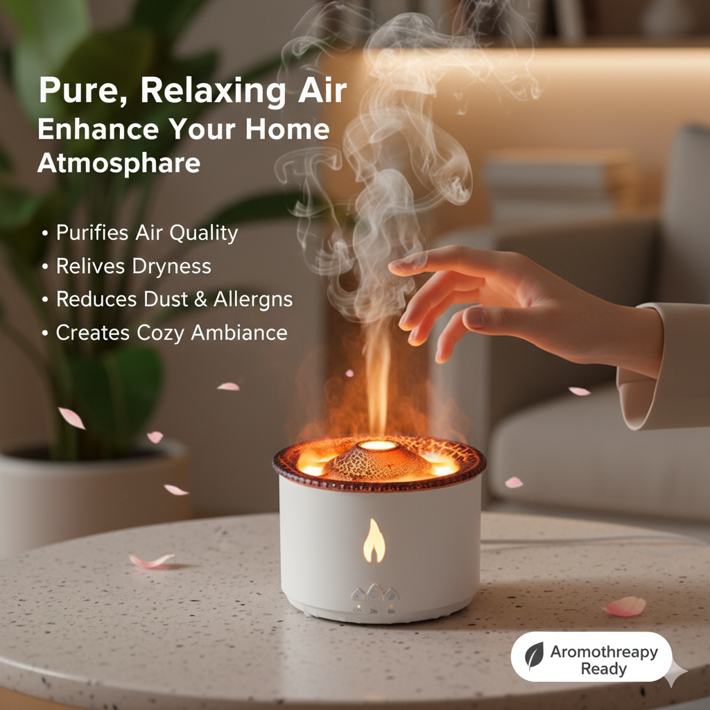 FlameAura – Volcanic Mist Diffuser Lamp