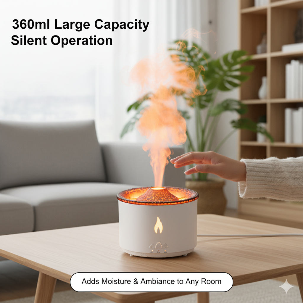 FlameAura – Volcanic Mist Diffuser Lamp