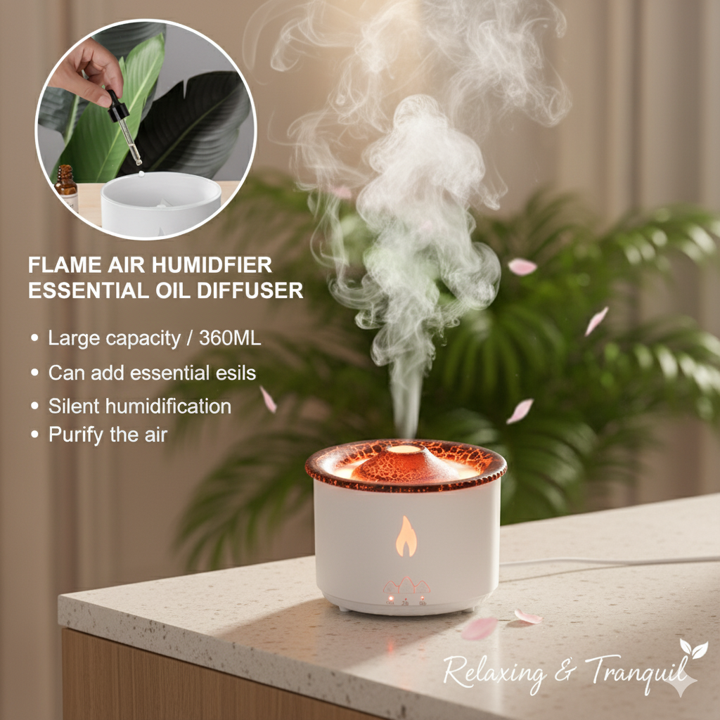FlameAura – Volcanic Mist Diffuser Lamp